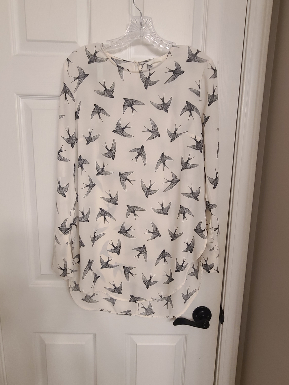 H&M Ivory Blouse with Black Bird Motif